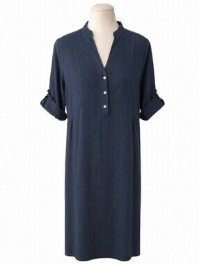 Francesca Bettini Made in Italy Linen Cotton Blend Navy Midi Shirt Dress Medium